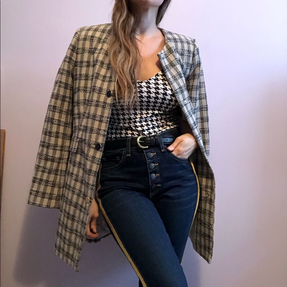 ZARA Lightweight Tailored Check Plaid Tweed Coat Sz 4 Office Preppy